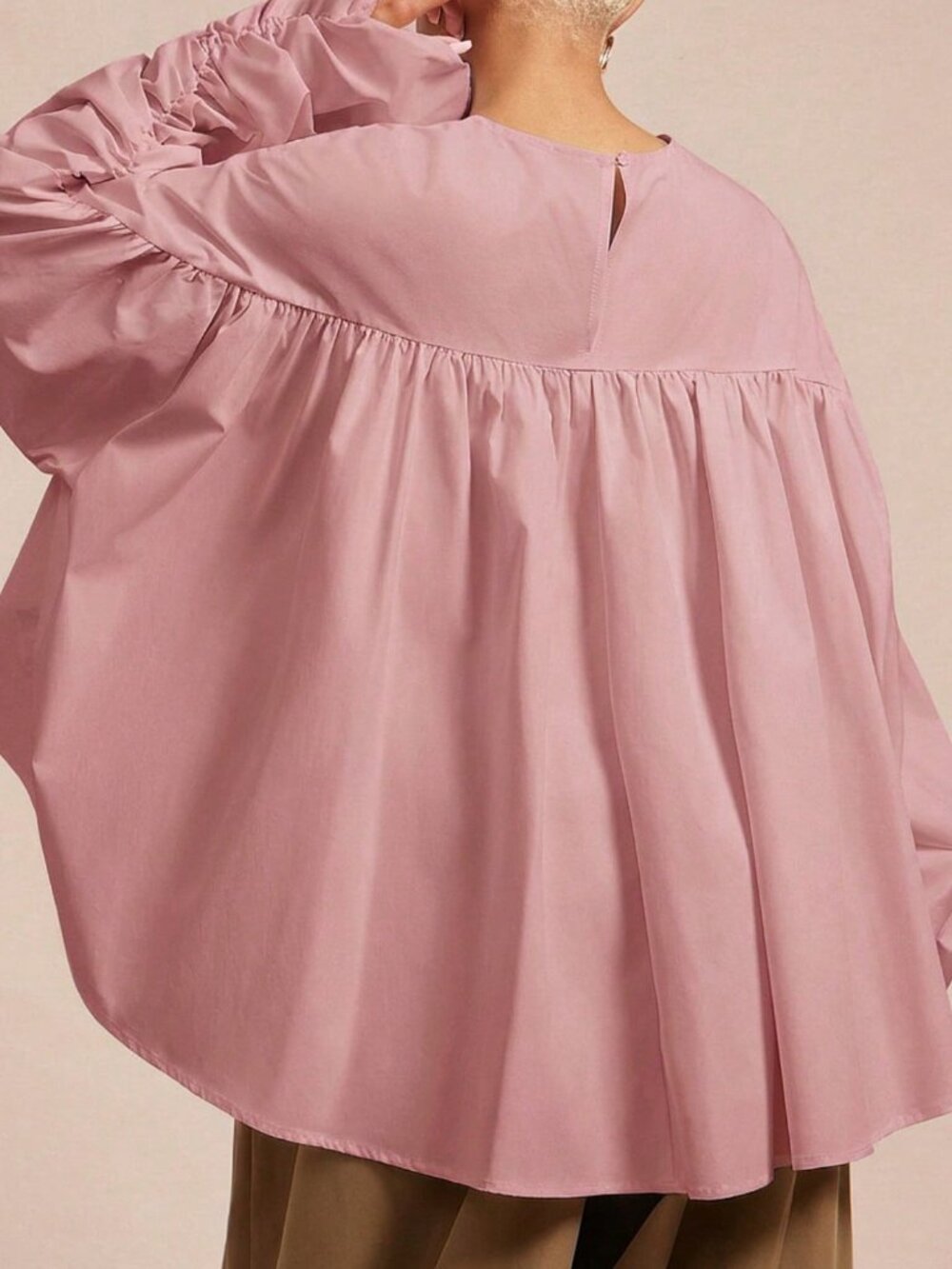 Dusty Pink Casual Women's Woven Ruched Hi Low Hem Ruffle Top, Bold Cropped Top - Picture 2 of 5